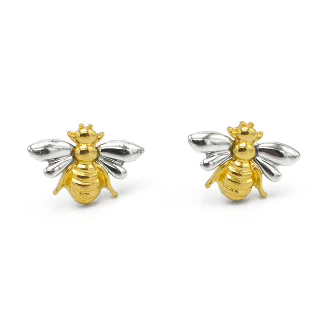 TWO-TONE BEE STUD EARRINGS#HNE90731(SE16)