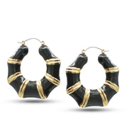 GOLD BLACK EPOXY BAMBOO EARRINGS #HNE90732BK (GF3)