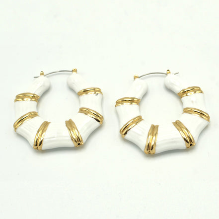 GOLD WHITE EPOXY BAMBOO EARRINGS #HNE90732WH (GF2)