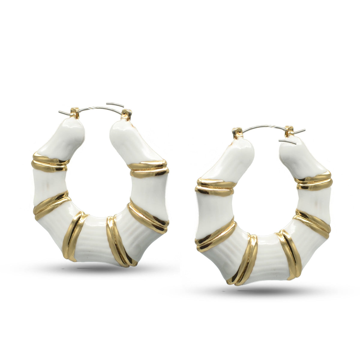 GOLD WHITE EPOXY BAMBOO EARRINGS #HNE90732WH (GF2)