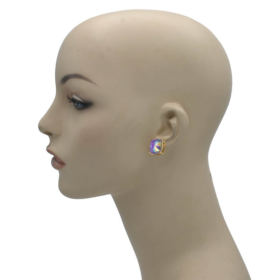 GOLD AND PURPLE SQUARE STUD EARRINGS #HNE90740PUR
