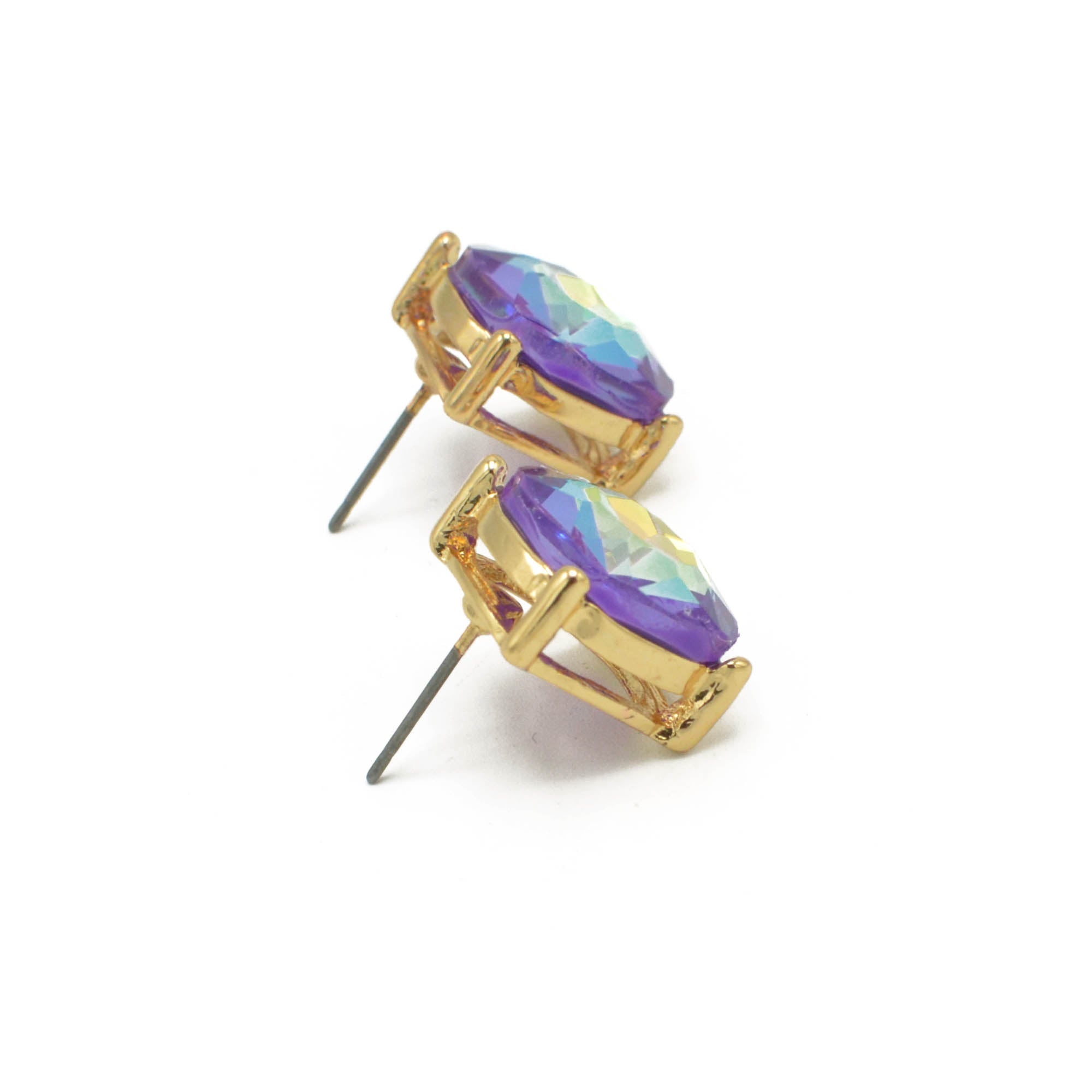 GOLD AND PURPLE SQUARE STUD EARRINGS #HNE90740PUR (GF9)