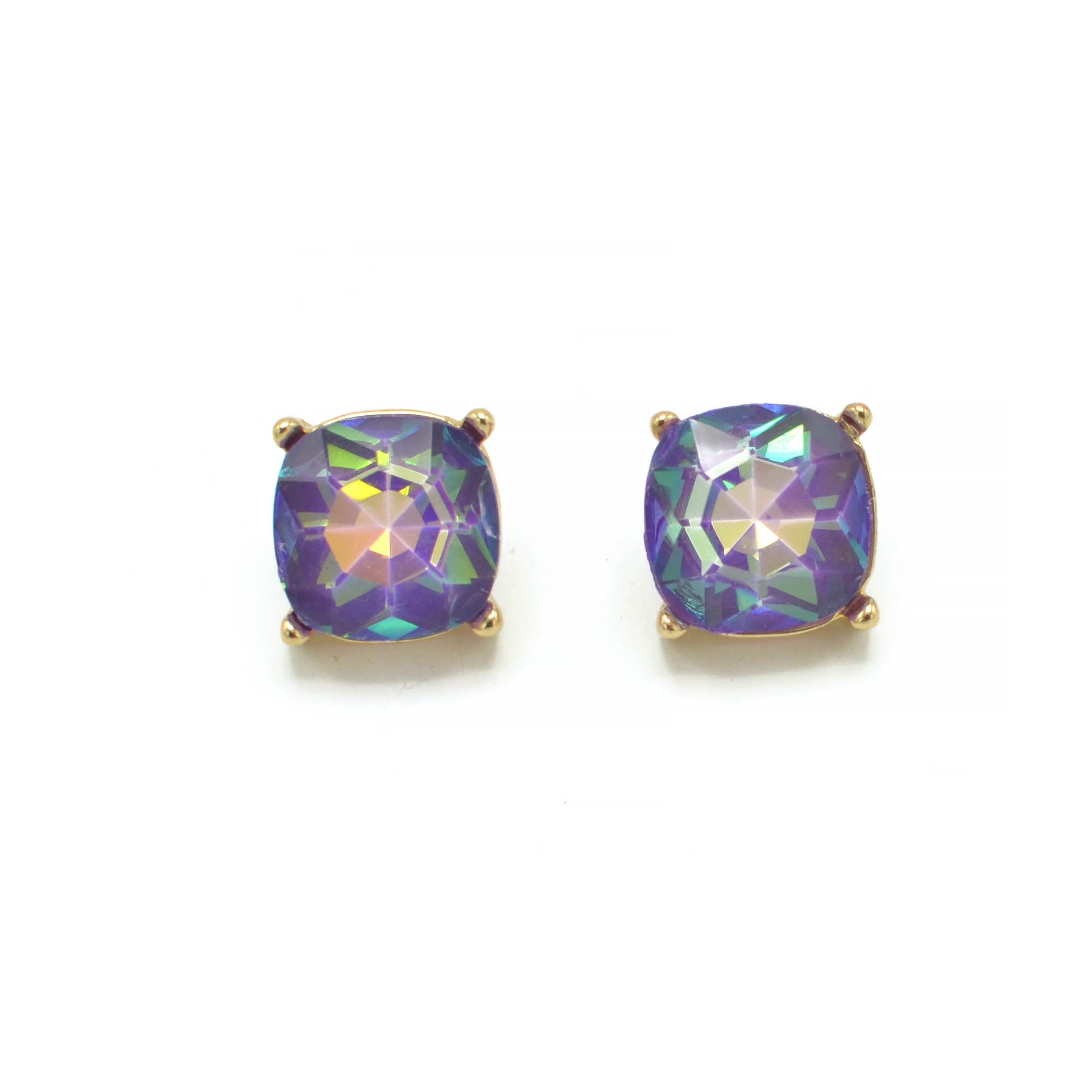 GOLD AND PURPLE SQUARE STUD EARRINGS #HNE90740PUR