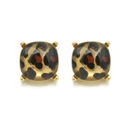 GOLD AND BROWN SQUARE STUD EARRINGS#HNE90740BRW (GD17)