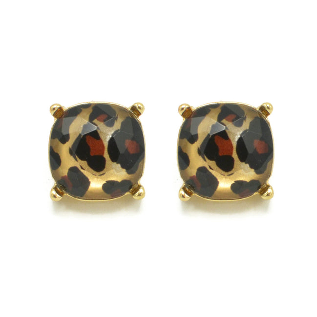 GOLD AND BROWN SQUARE STUD EARRINGS#HNE90740BRW (GD17)