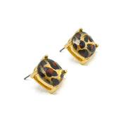 GOLD AND BROWN SQUARE STUD EARRINGS#HNE90740BRW (GD17)
