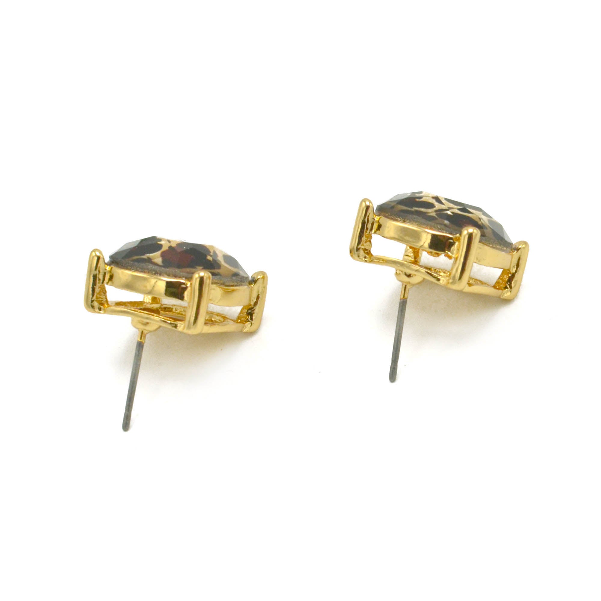GOLD AND BROWN SQUARE STUD EARRINGS#HNE90740BRW (GD17)