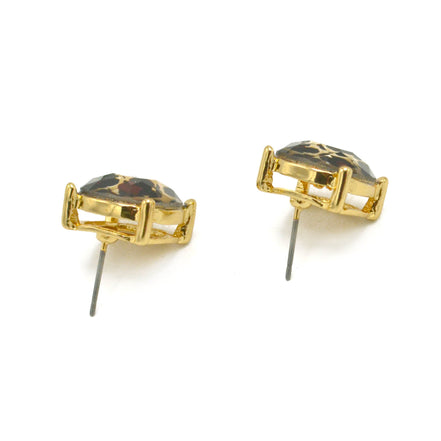 GOLD AND BROWN SQUARE STUD EARRINGS#HNE90740BRW (GD17)