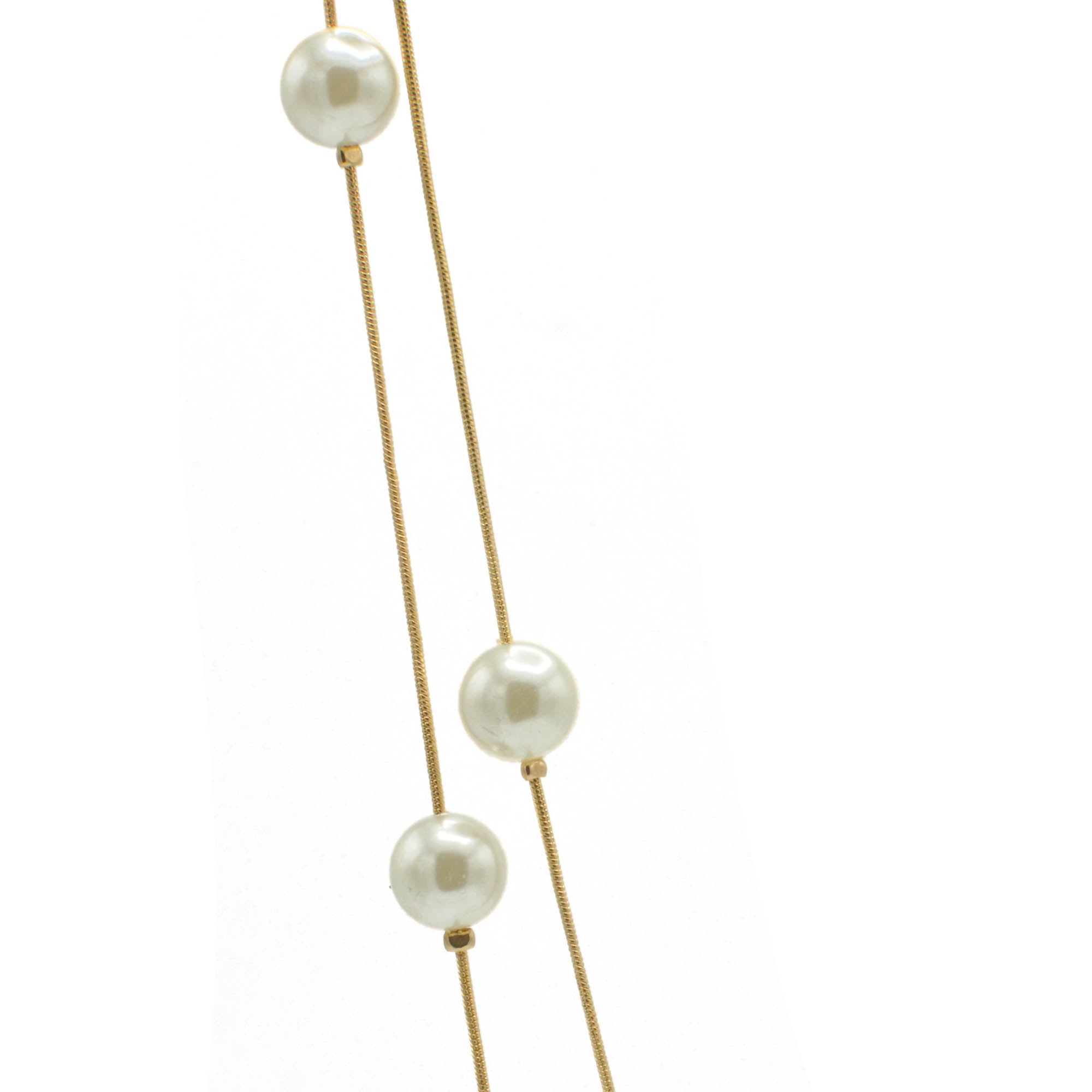 GOLD AND CREAM PEARL TWO ROW LAYER NECKLACE AND EARRINGS SET #SQWS0912516G (XL9)