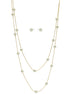 GOLD AND CREAM PEARL TWO ROW LAYER NECKLACE AND EARRINGS SET #SQWS0912516G (XL9)