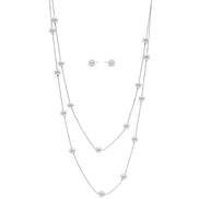 SILVER AND CREAM PEARL 2 ROW LAYER NK AND EAR SET #SQWS0912516S(XL10)