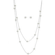 SILVER AND CREAM PEARL 2 ROW LAYER NK AND EAR SET #SQWS0912516S(XL10)