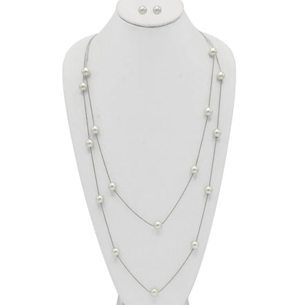 SILVER AND CREAM PEARL 2 ROW LAYER NK AND EAR SET #SQWS0912516S(XL10)