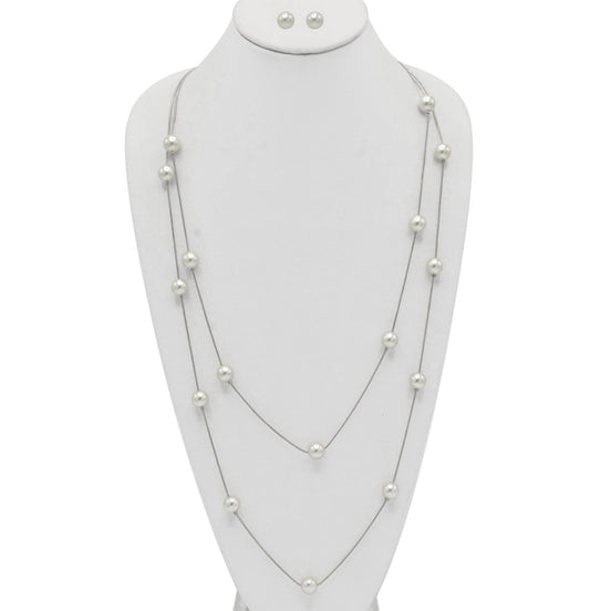 SILVER AND CREAM PEARL 2 ROW LAYER NK AND EAR SET #SQWS0912516S(XL10)