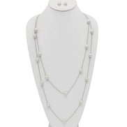 SILVER AND CREAM PEARL 2 ROW LAYER NK AND EAR SET #SQWS0912516S(XL10)