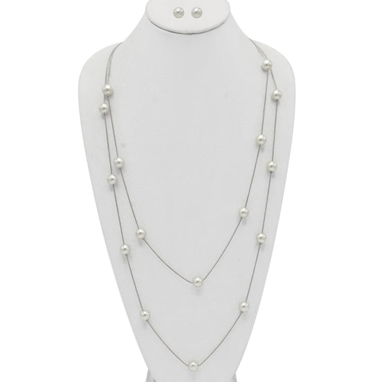 SILVER AND CREAM PEARL 2 ROW LAYER NK AND EAR SET #SQWS0912516S(XL10)