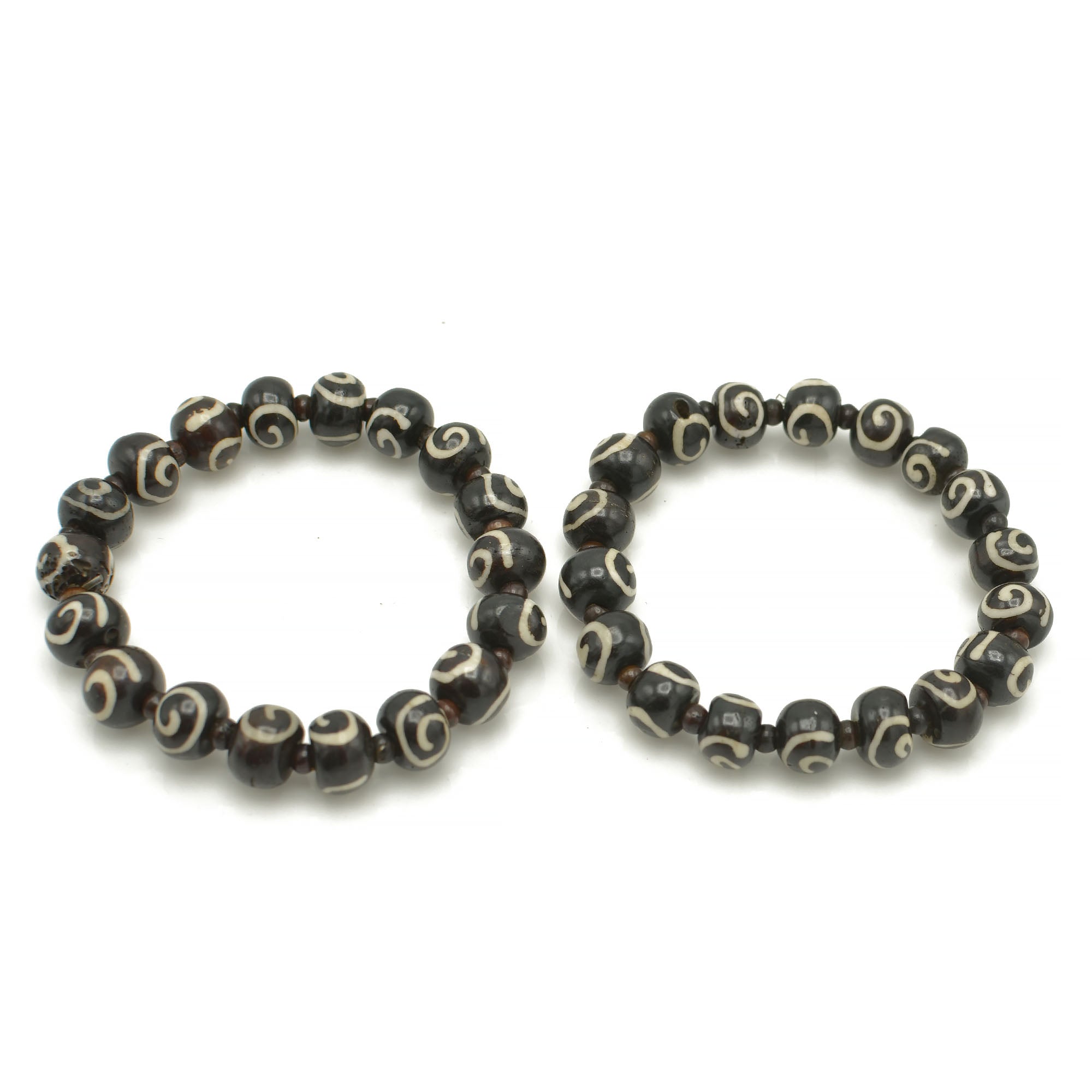 black Brown bone  beads memory wire set of 2stretch bracelet#FWNK-1910-21-BRC