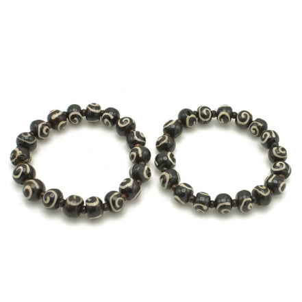 black Brown bone  beads memory wire set of 2stretch bracelet#FWNK-1910-21-BRC