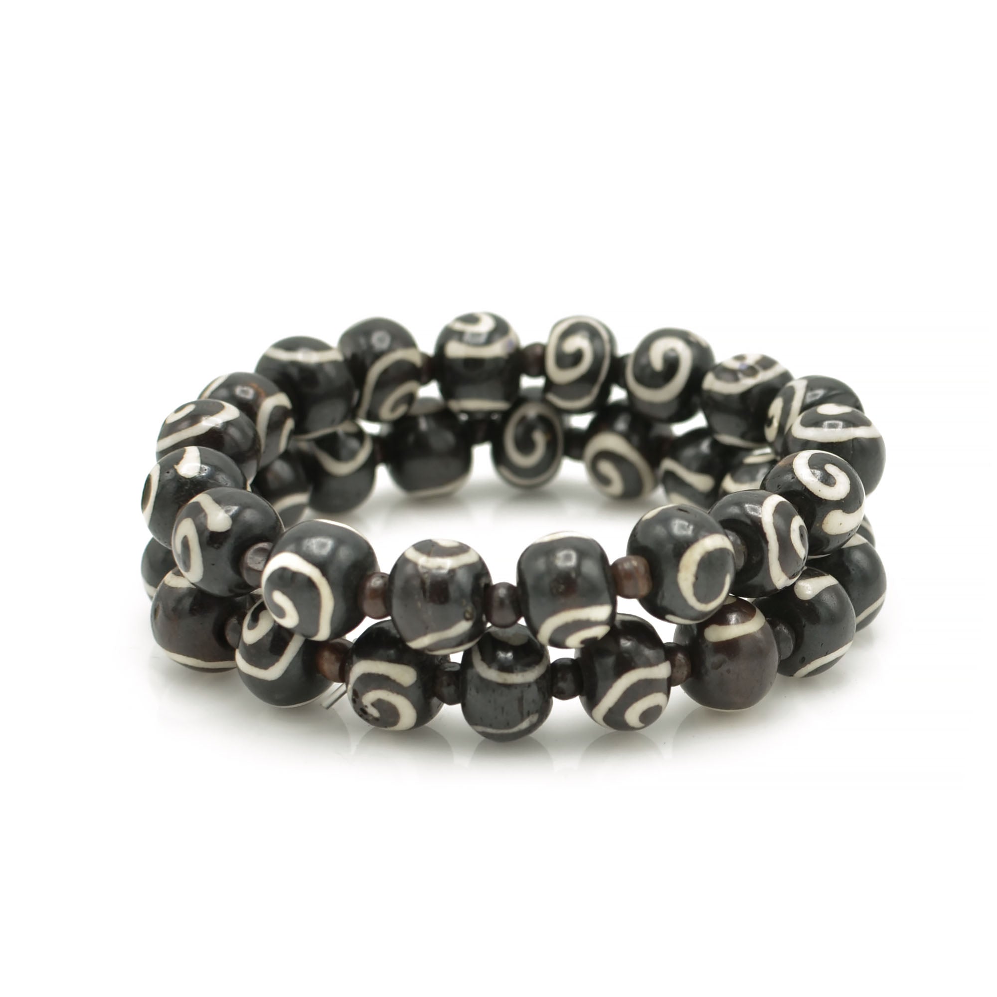 black Brown bone  beads memory wire set of 2stretch bracelet#FWNK-1910-21-BRC