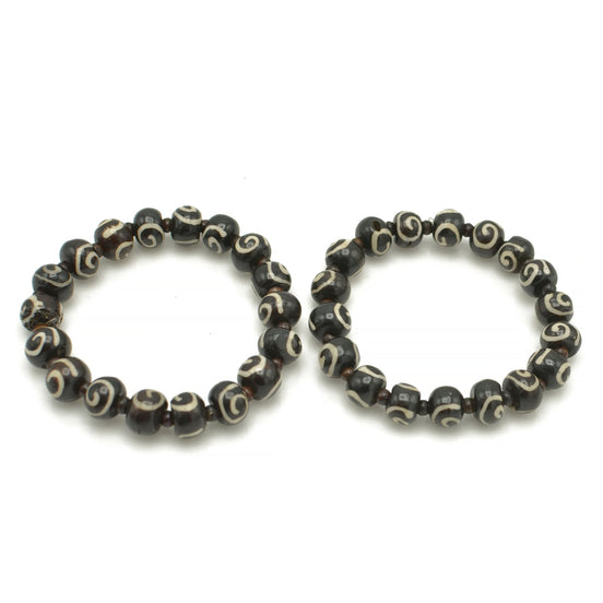 black Brown bone  beads memory wire set of 2stretch bracelet#FWNK-1910-21-BRC