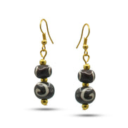 GOLD DARK BROWN BEADS DROP EARRINGS #FWNK-1910-21-ER