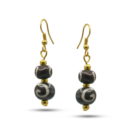 GOLD DARK BROWN BEADS DROP EARRINGS #FWNK-1910-21-ER