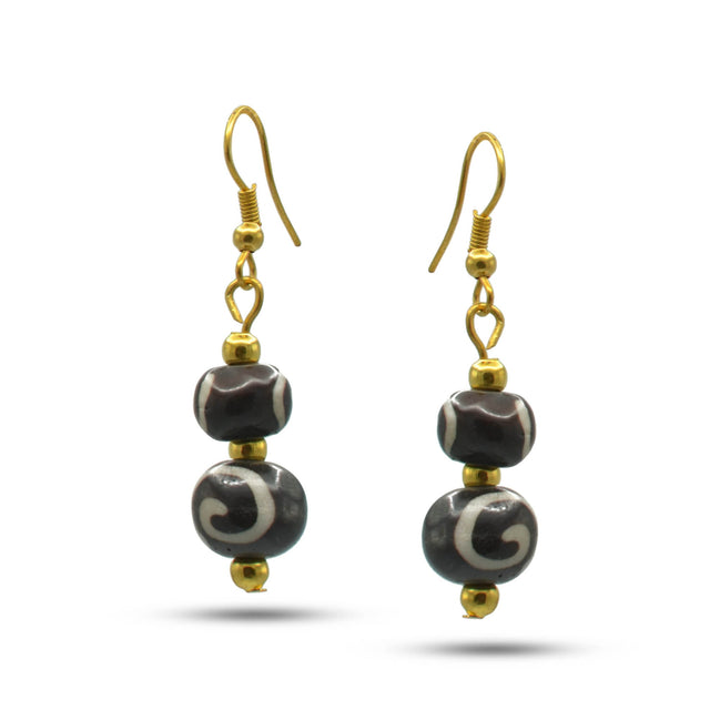GOLD DARK BROWN BEADS DROP EARRINGS #FWNK-1910-21-ER
