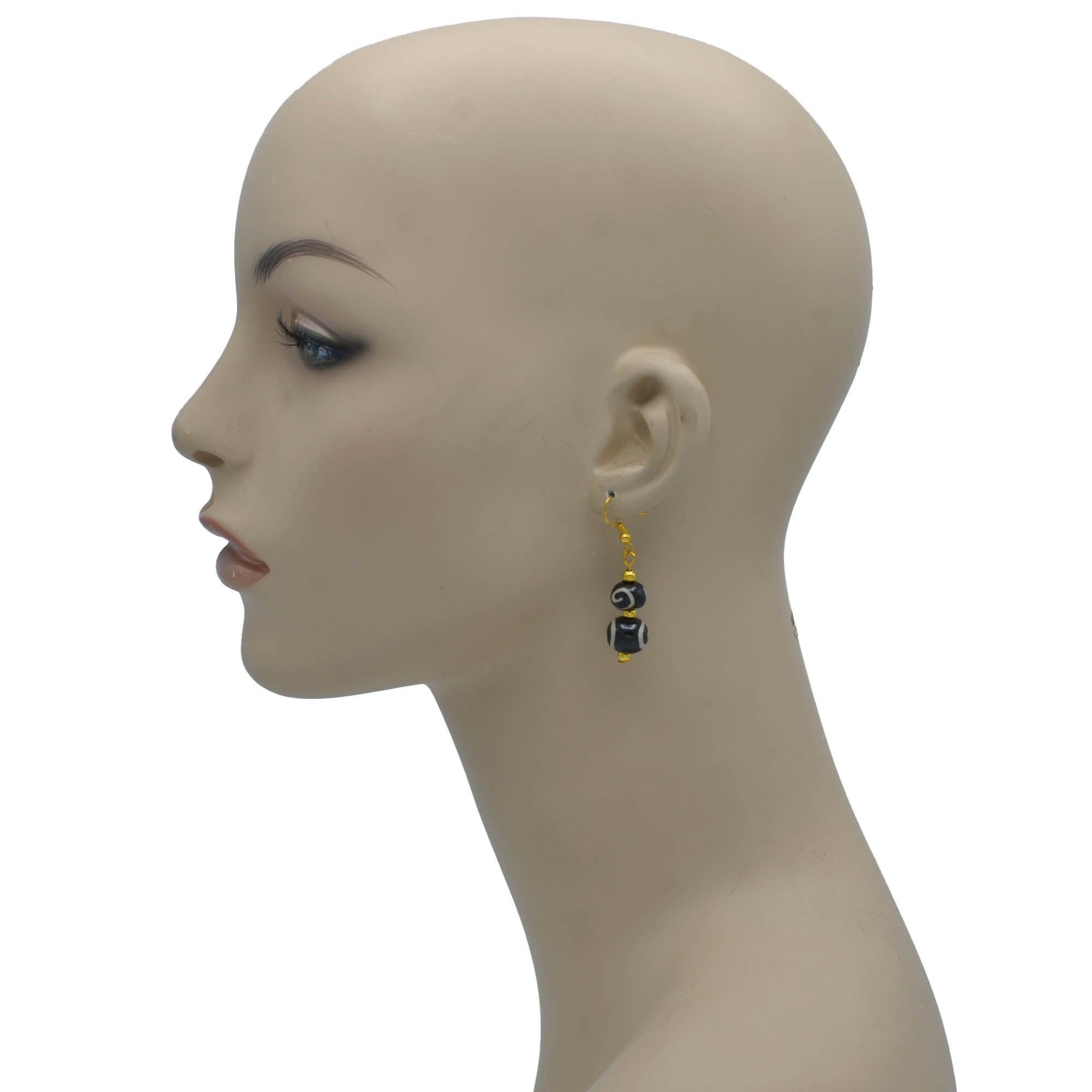 GOLD DARK BROWN BEADS DROP EARRINGS #FWNK-1910-21-ER