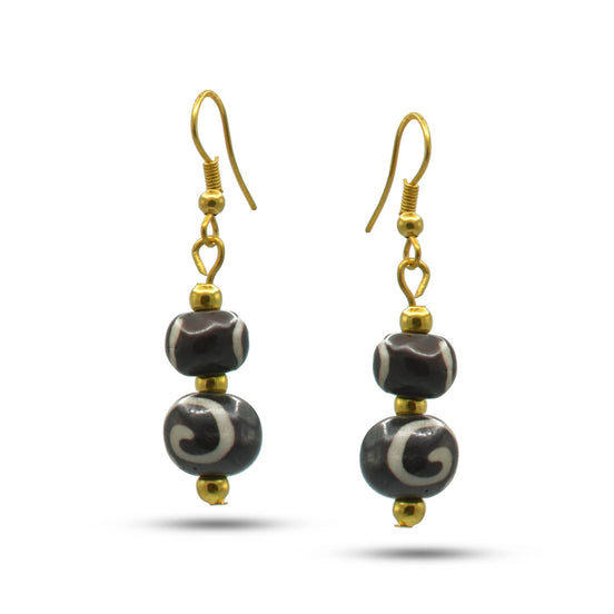 GOLD DARK BROWN BEADS DROP EARRINGS #FWNK-1910-21-ER