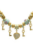 Gold Aqua Resin Beads Heart And Key Crystal Charm Bracelet #HNB82320GAQ