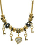 Gold Black Resin Beads Heart And Key Crystal Charm Bracelet  #HNB82320GBK