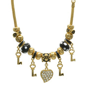 Gold Black Resin Beads Heart And Key Crystal Charm Bracelet  #HNB82320GBK
