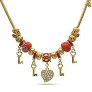 Gold Red Resin Beads Heart And Key Crystal Charm Bracelet#HNB82320GRD