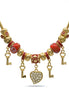 Gold Red Resin Beads Heart And Key Crystal Charm Bracelet#HNB82320GRD