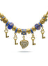 Gold Blue Resin Beads Heart And Key Crystal Charm Bracelet# HNB82320GBL