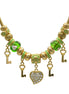 Gold Green Resin Beads Heart And Key Crystal Charm Bracelet #HNB82320GGR