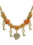 Gold Orange Resin Beads Heart And Key Crystal Charm Bracelet #HNB82320GOR