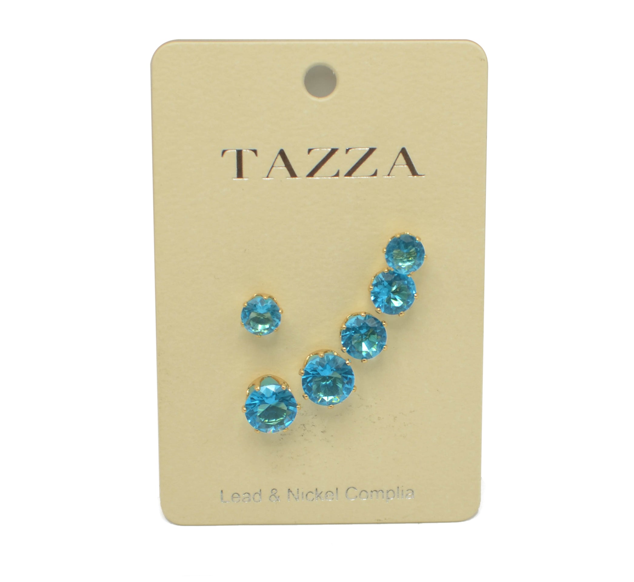 GOLD AQUA CRYSTAL 3 PAIR SET GRADUATED STUD EARRINGS #HNE86567GDAQ(SC6)