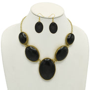 GOLD BLACK OVAL RESIN NECKLACE AND EARRINGS SET #FWNK-2208-05