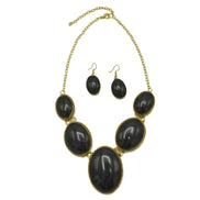 GOLD BLACK OVAL RESIN NECKLACE AND EARRINGS SET #FWNK-2208-05