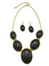 GOLD BLACK OVAL RESIN NECKLACE AND EARRINGS SET #FWNK-2208-05