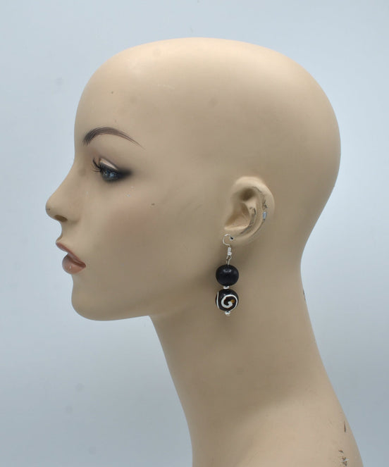 Silver Black beads Drop Earrings #FWNK-2206-013-ER