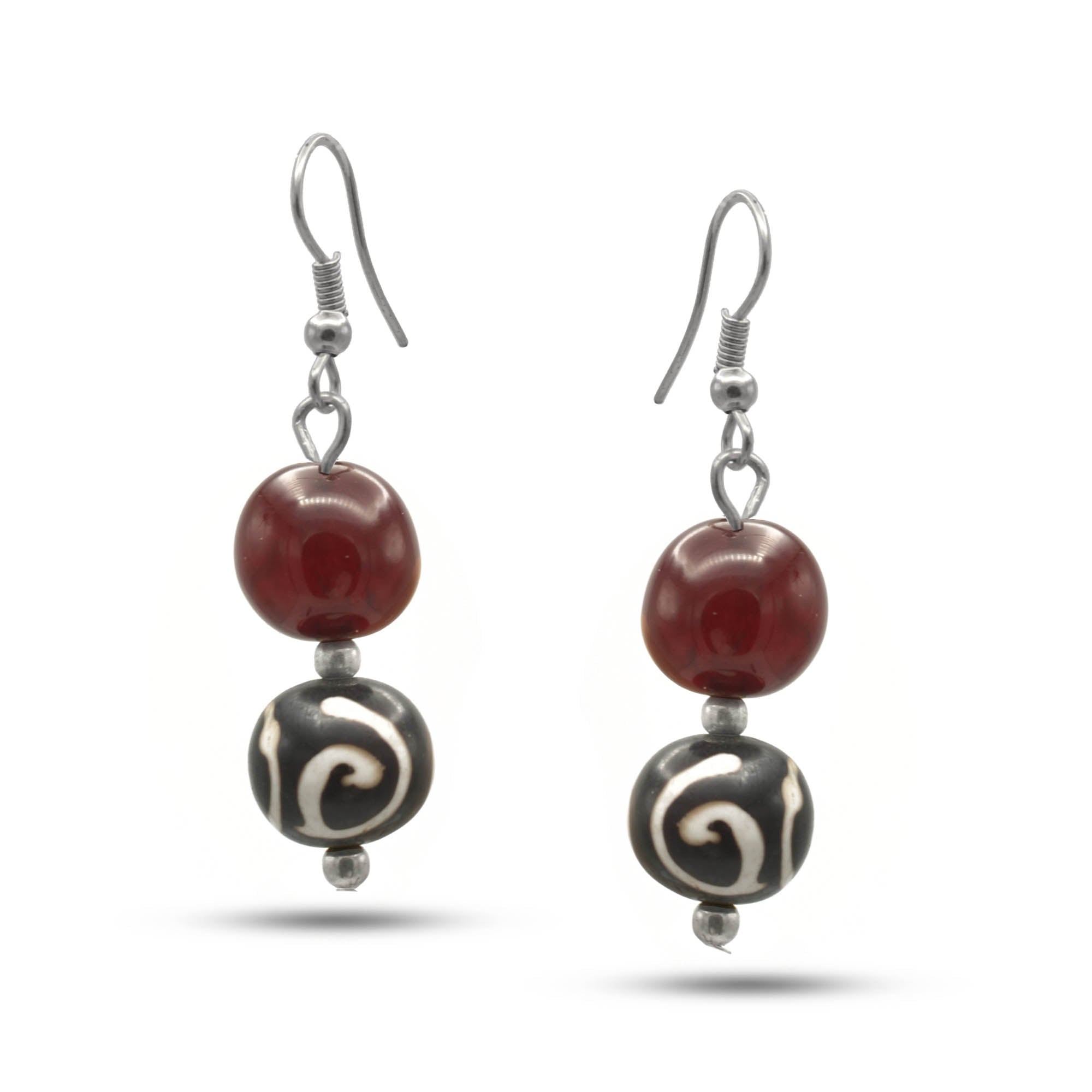 SILVER WINE AND BROWN COLOR RESIN BEADS EARRINGS #FWNK-2206-014-ER
