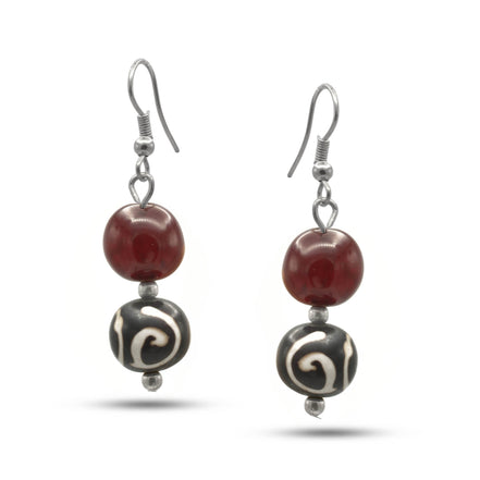 SILVER WINE AND BROWN COLOR RESIN BEADS EARRINGS #FWNK-2206-014-ER