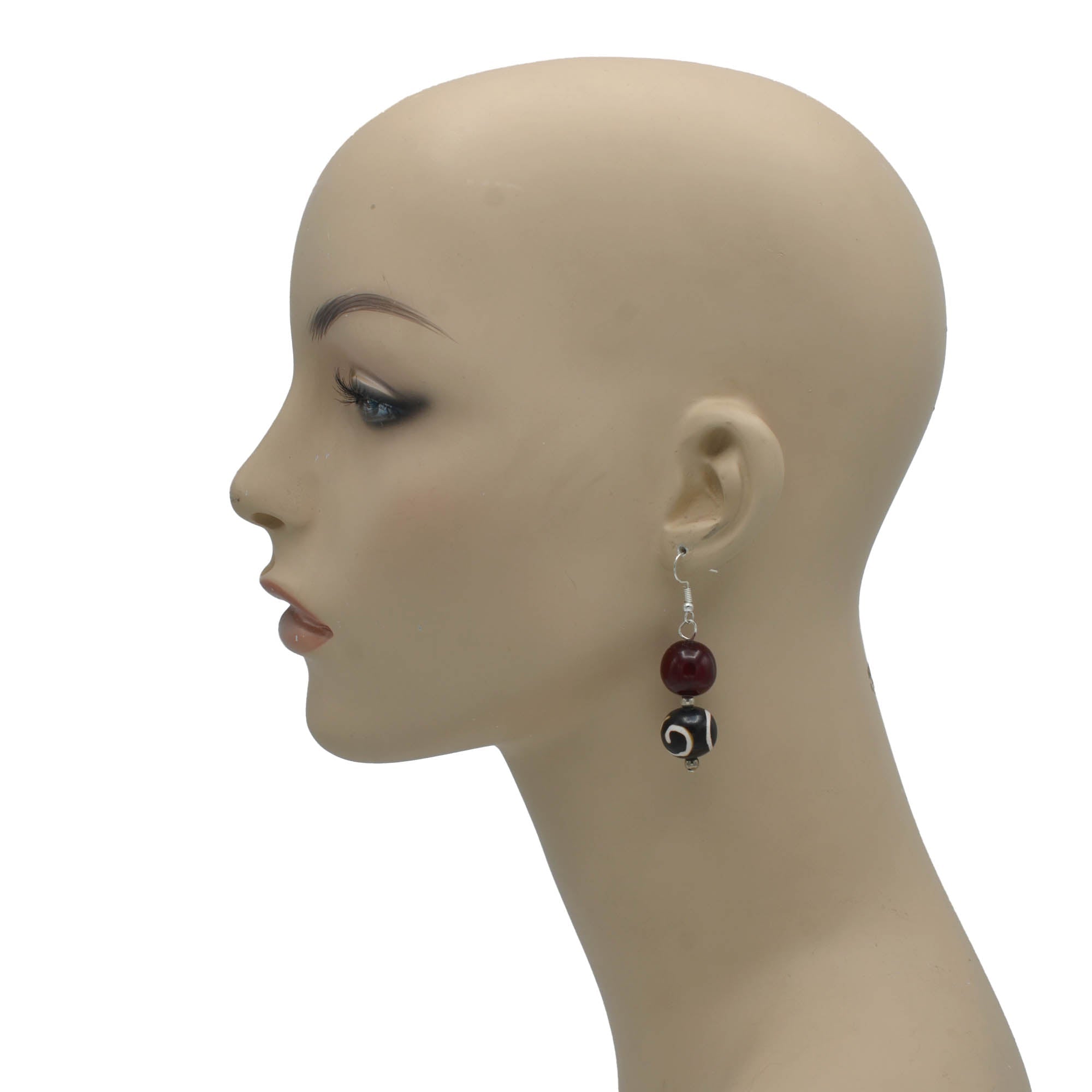 SILVER WINE AND BROWN COLOR RESIN BEADS EARRINGS #FWNK-2206-014-ER