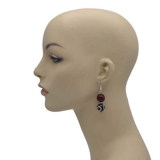 SILVER WINE AND BROWN COLOR RESIN BEADS EARRINGS #FWNK-2206-014-ER