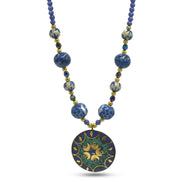 PURPLE AND CREAM CERAMIC BEADS GOLD ROUND NECKLACE #FWNK-2206-002