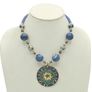 PURPLE AND CREAM CERAMIC BEADS GOLD ROUND NECKLACE #FWNK-2206-002