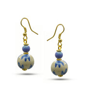 GOLD BLUE CERAMIC BEADS DROP EARRINGS #FWNK-2206-002-ER