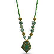 Green Ceramic Beads And Gold Green Pendant Necklace #FWNK-2206-004